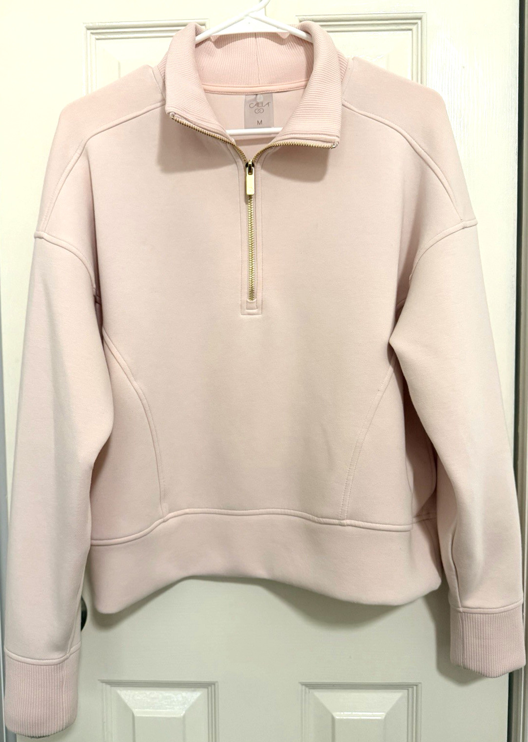 CALIA Sweatshirt Baby Pink Medium M Crop Athletic Athlete Gym Gold Zipper