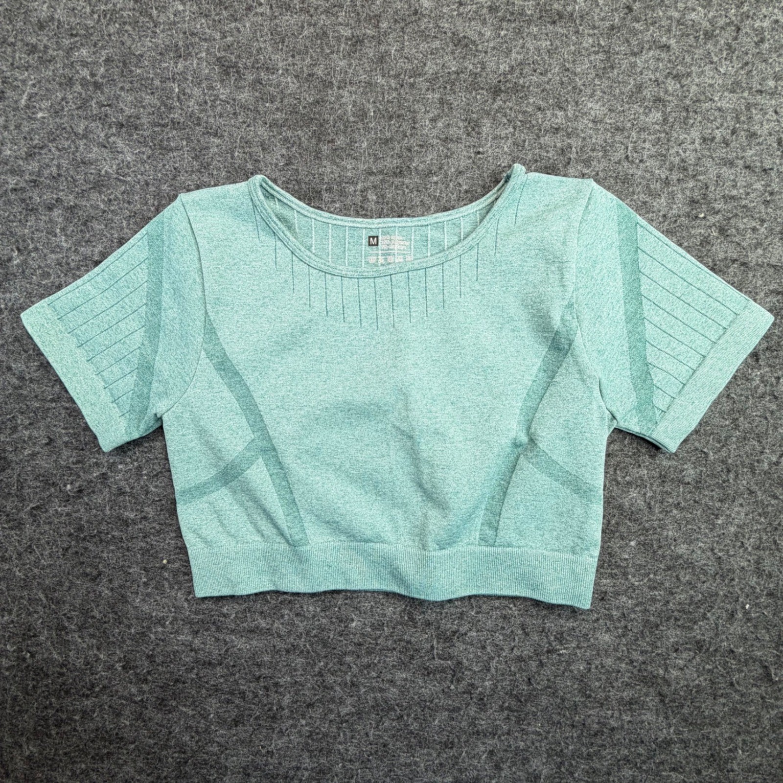 Shein Seamless Workout Crop Top Womens Medium Green Marl Short Sleeve Gym