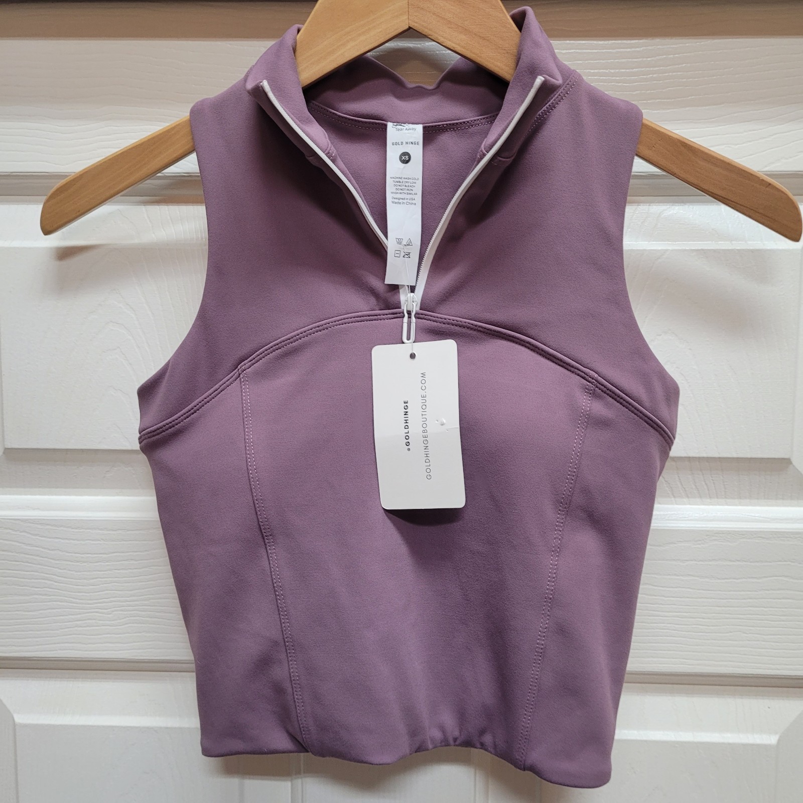 Gold Hinge Day to Night Quarter Zip Top XS Plum Sleeveless Crop Mock Neck