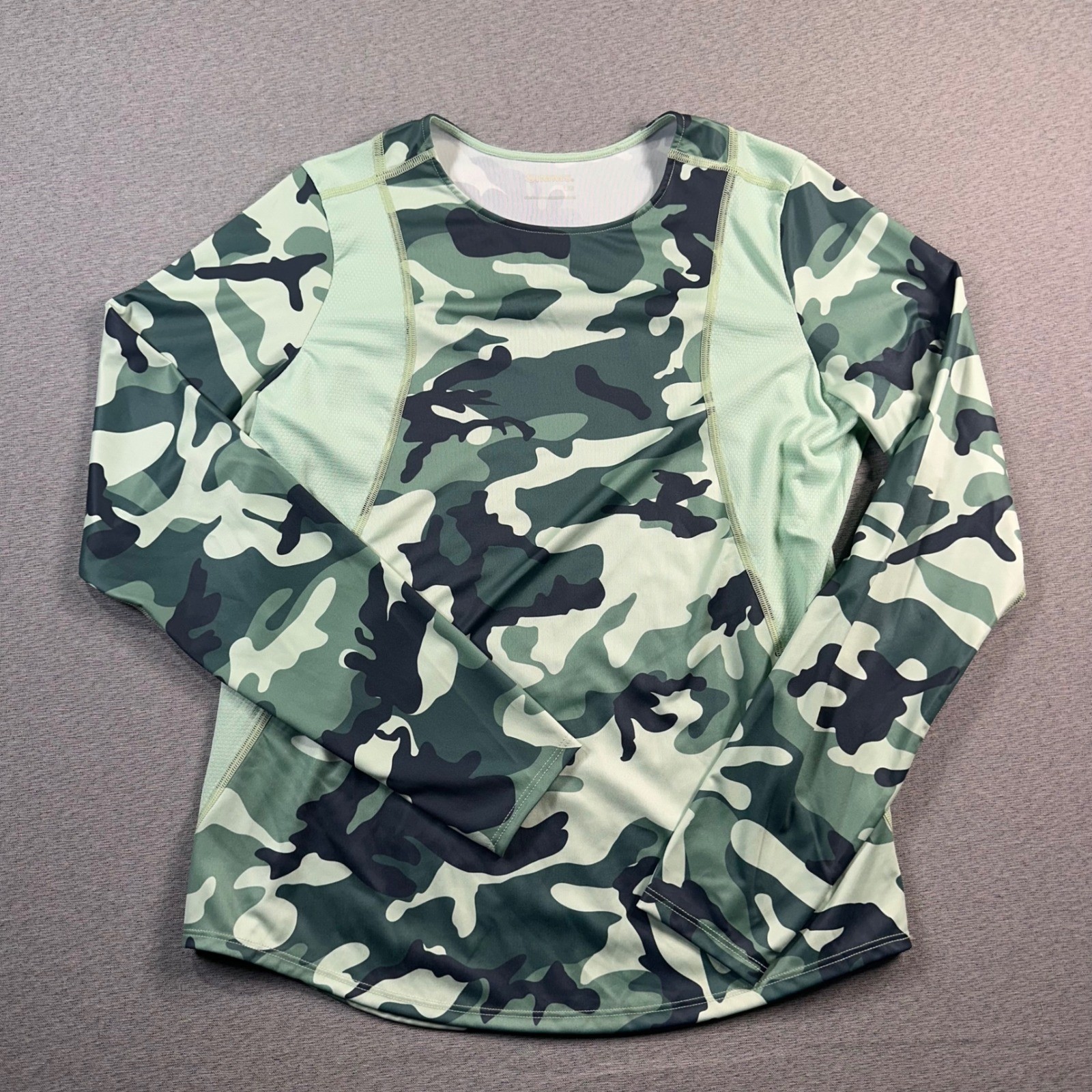 Simms Camouflage Long Sleeve Performance Shirt Womans L Green Fishing Outdoor