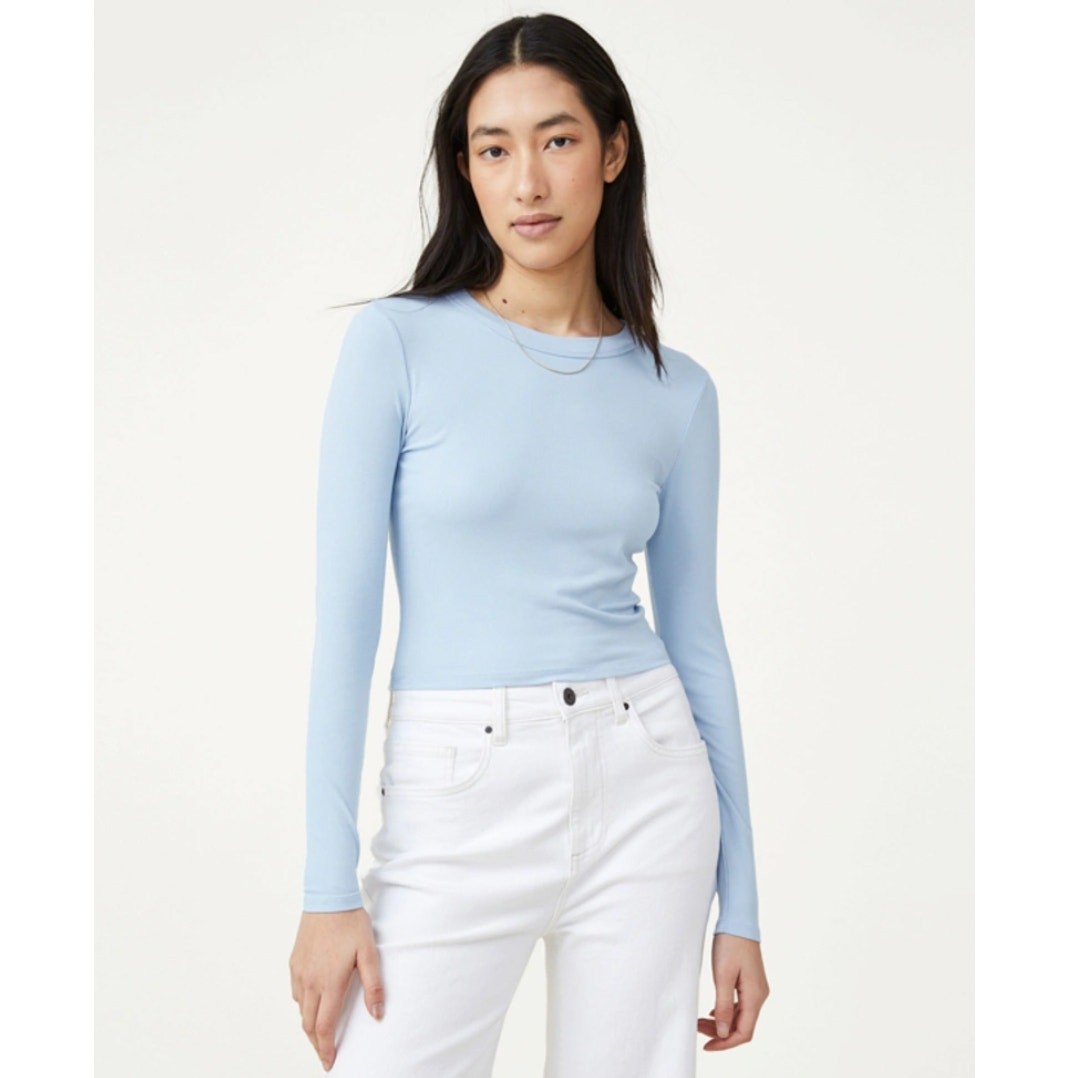 Cotton on Body Womens Top XS Blue Seamless Open Back Long Sleeve Rib Crop NWT