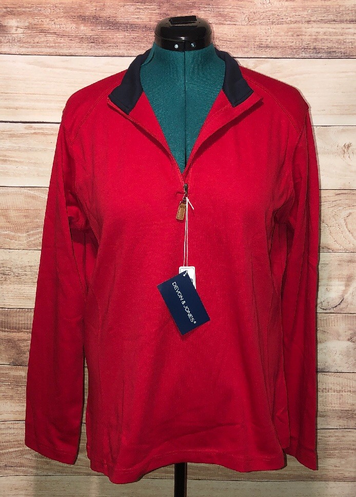 Devon & Jones Womens Performance 1/4 Zip Sz XL Red Drytec Zipper NWT LBB76