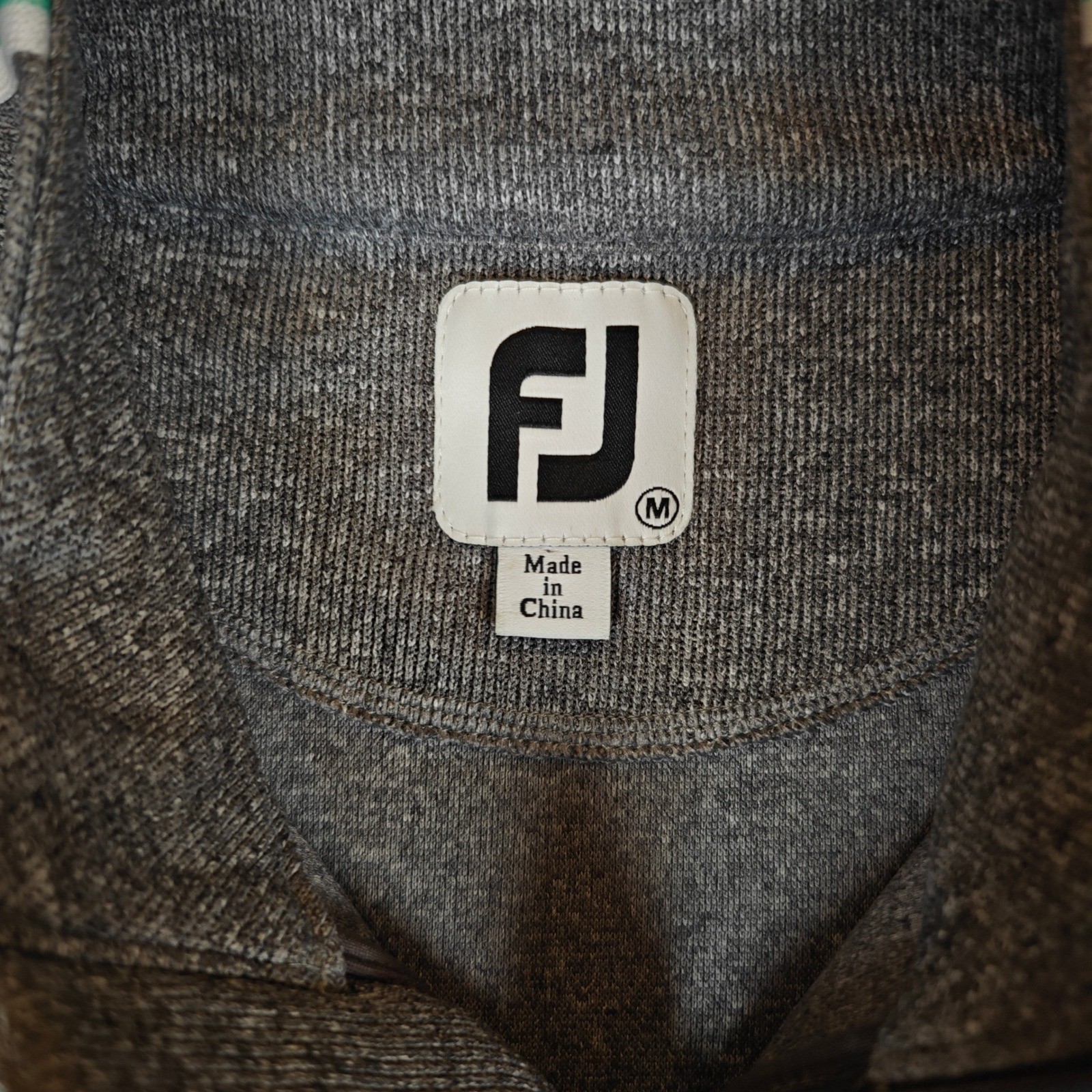FootJoy Womens Medium Gray Heather Quarter Zip Golf Pullover Mint Stripe Trim