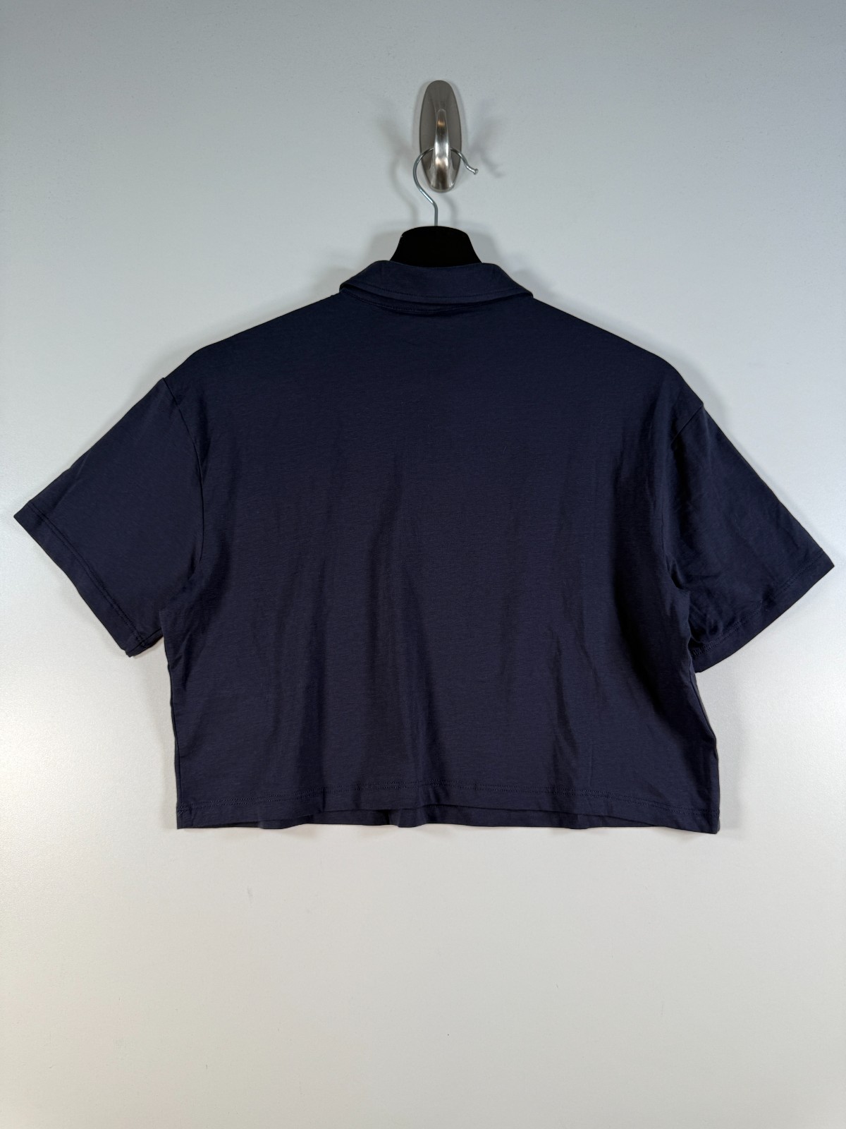 BNWT Fabletics Womens Cropped Boxy Preppy Polo Shirt Top Blue Sz XS 18.5×17
