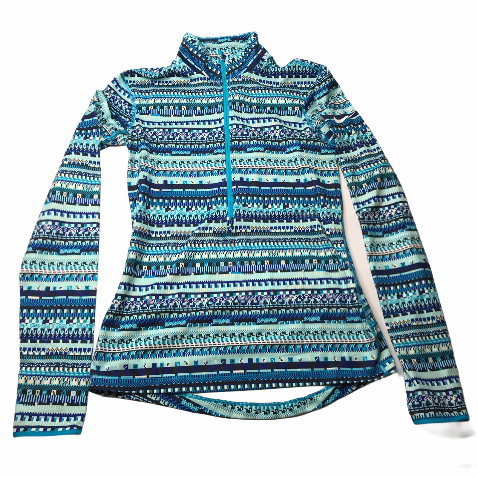 Nike Pro Half Zip Pullover Women’s Small Blue Fair Isle Print Long Underwear Top