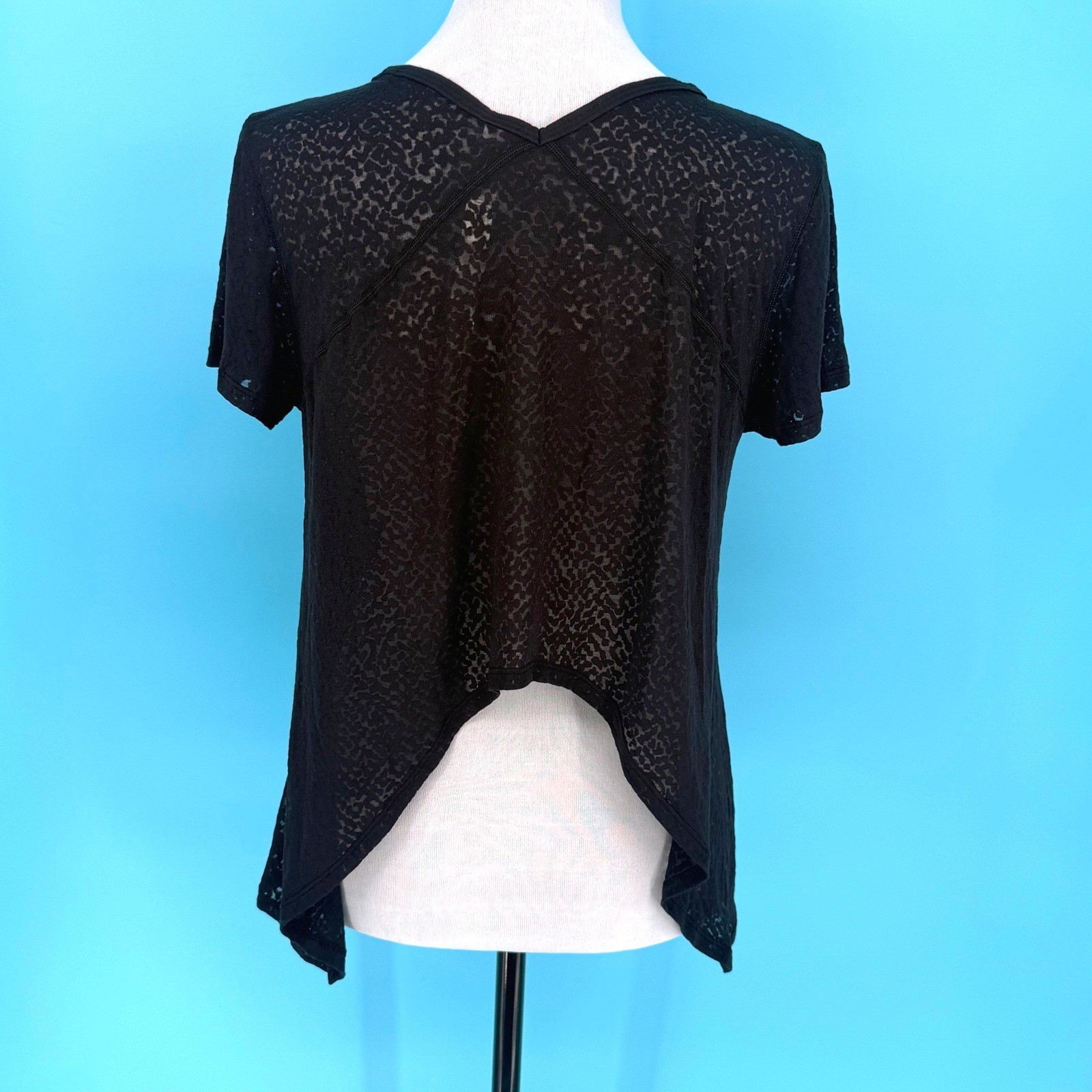 Lululemon Burnout Leopard Print Split Back Short Sleeve Top Black Size 6