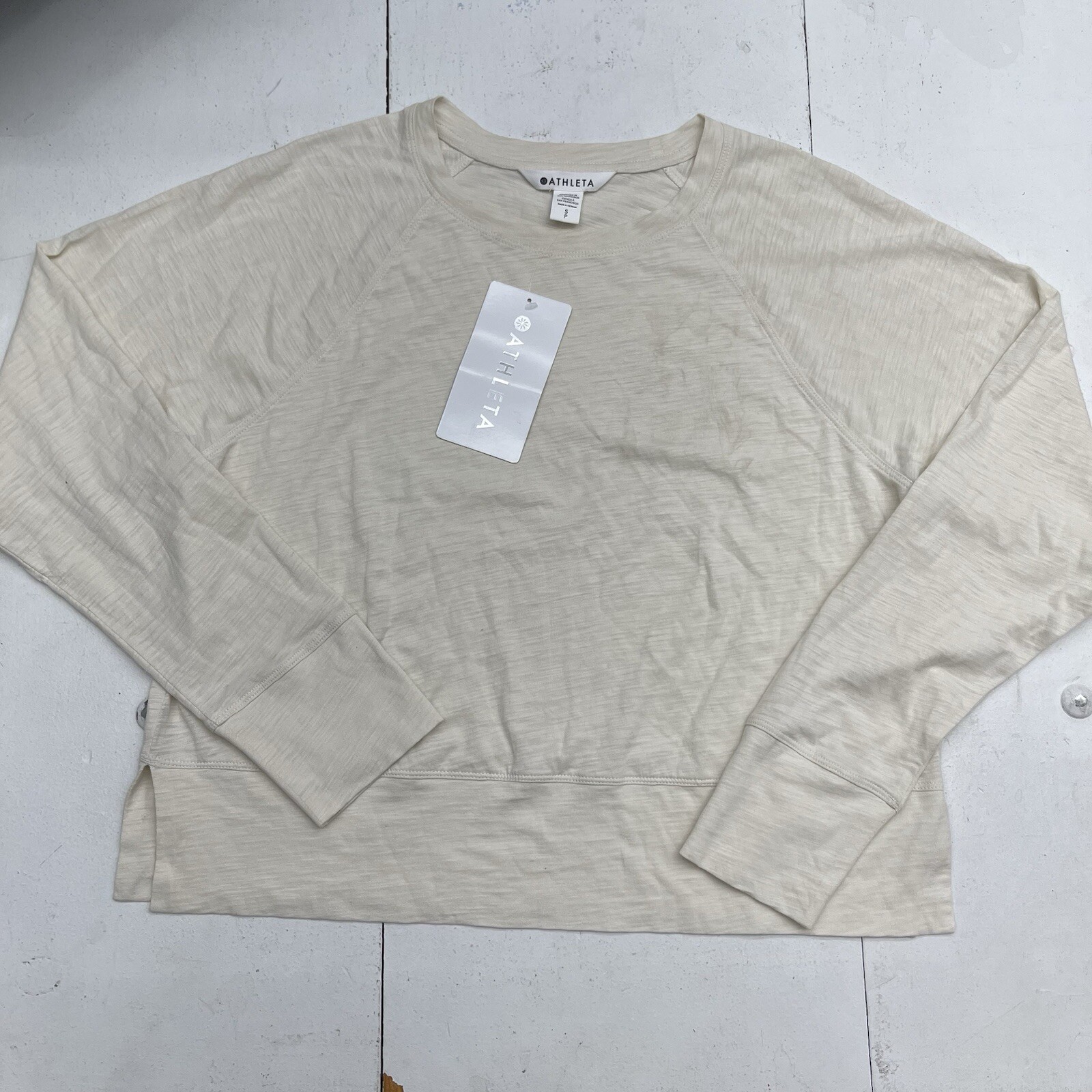 Athleta Beige Classic Slub Long Sleeve Top Women’s Size Small Defects