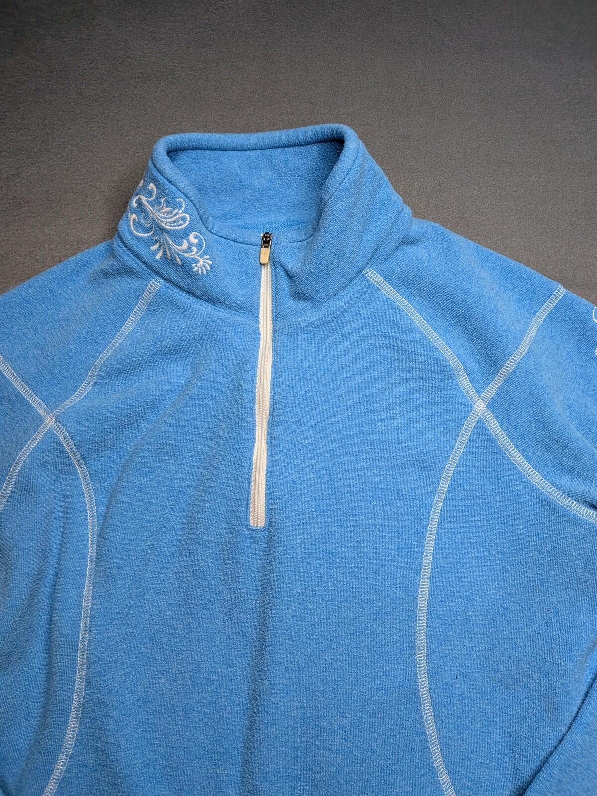 Athleta Pullover Top Womens S Blue Floral Fleece Mock Neck 1/4 Zip Thumbholes