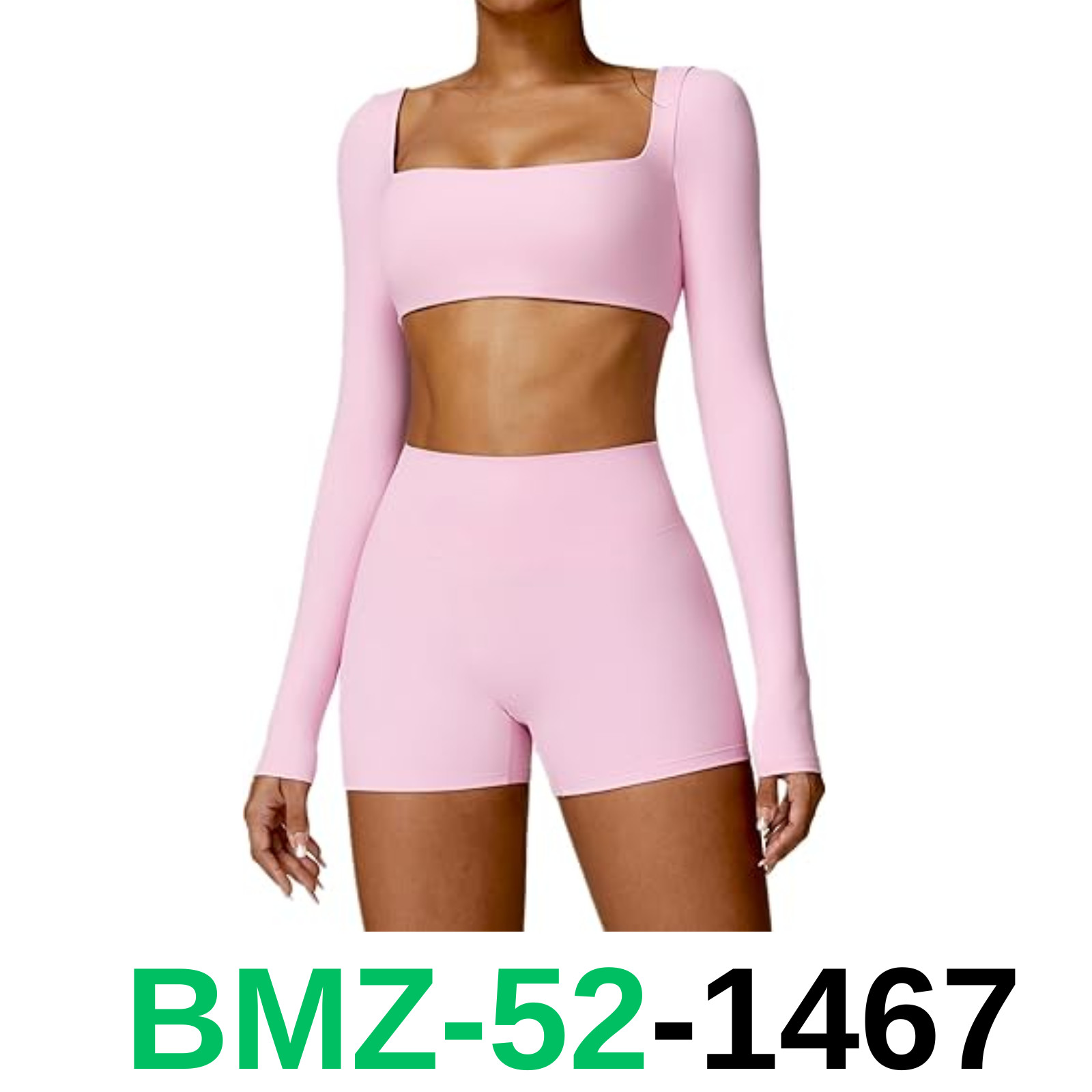 ABOCIW Womens Workout Sets Square Neck Long Sleeve Crop Tops Yoga Shirts, M