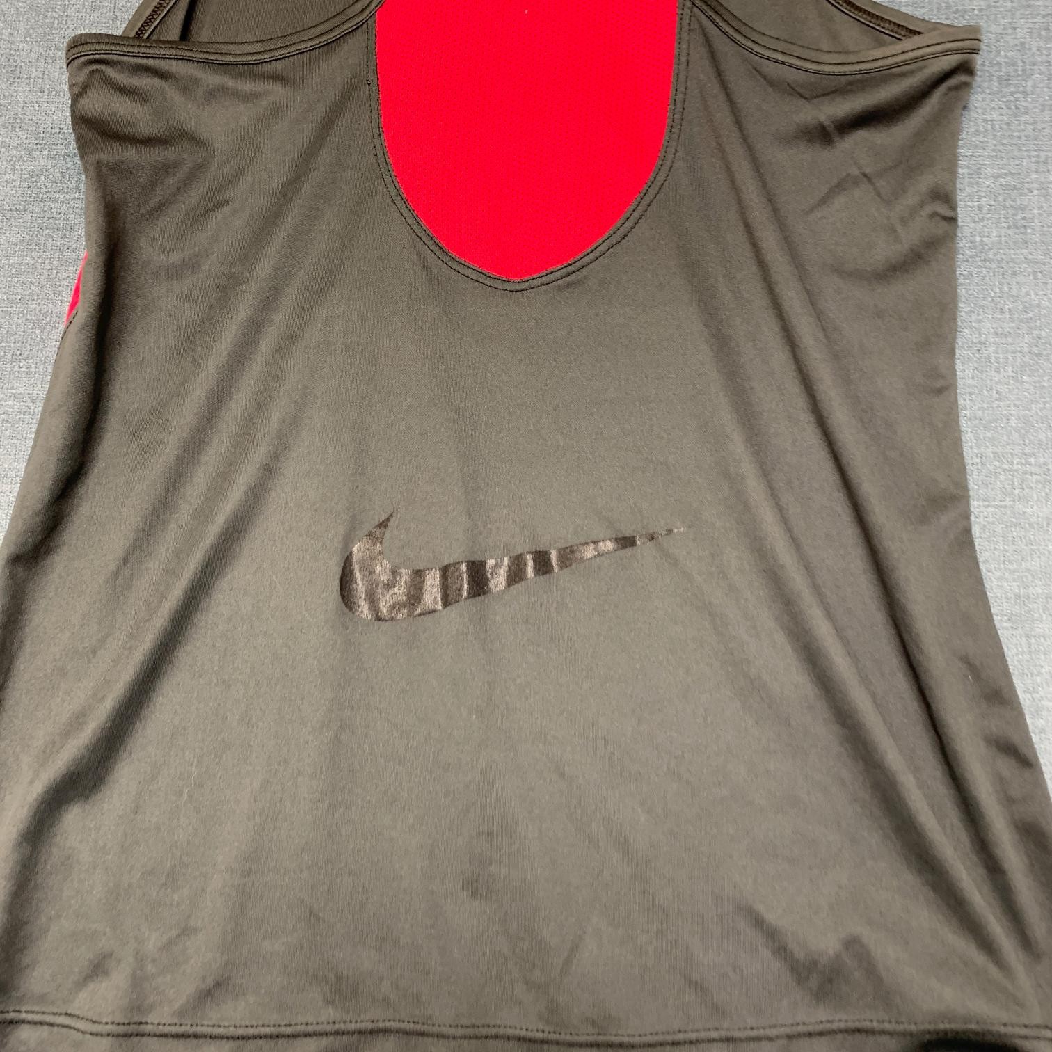 Nike Just Do It Powerback Top Womens Small Black Red Logo Mesh Lined Racer Back