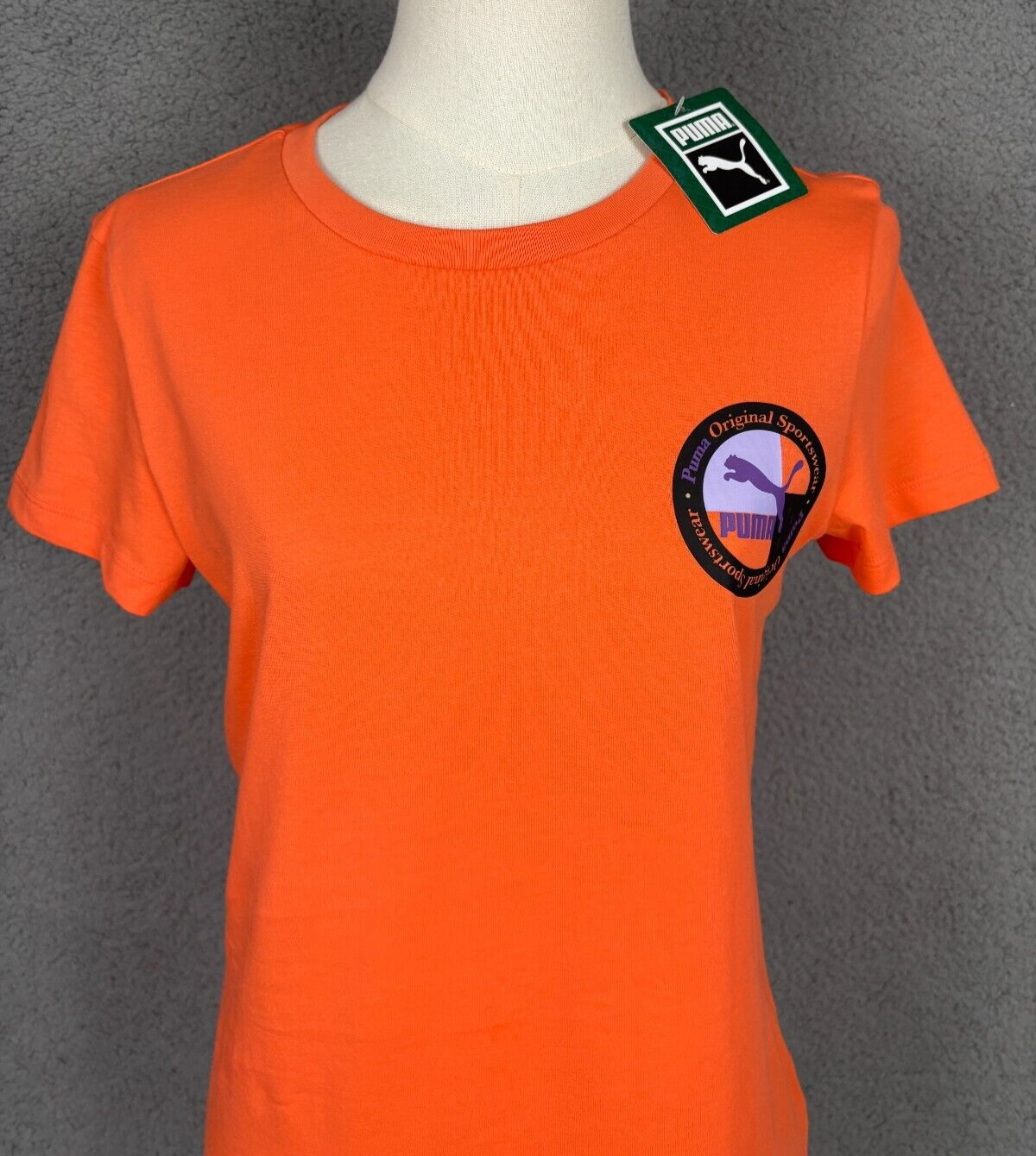 Puma Women’s Classic Crew Neck Trail Mix Logo Tee Shirt Orange Small NWT’s.