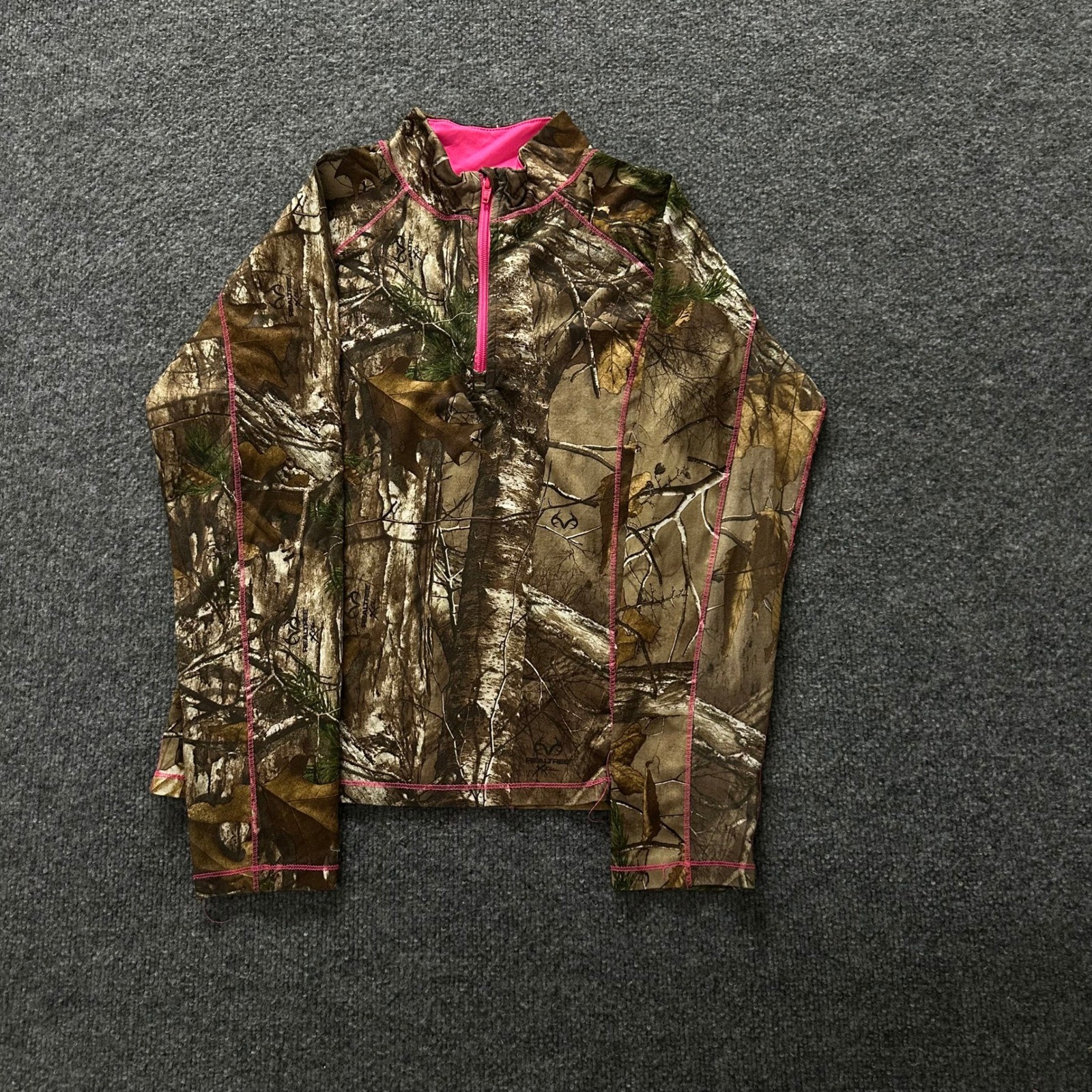 Realtree Pullover Womens XL Camo Pink Quarter Zip Athletic Outdoor Long Sleeve