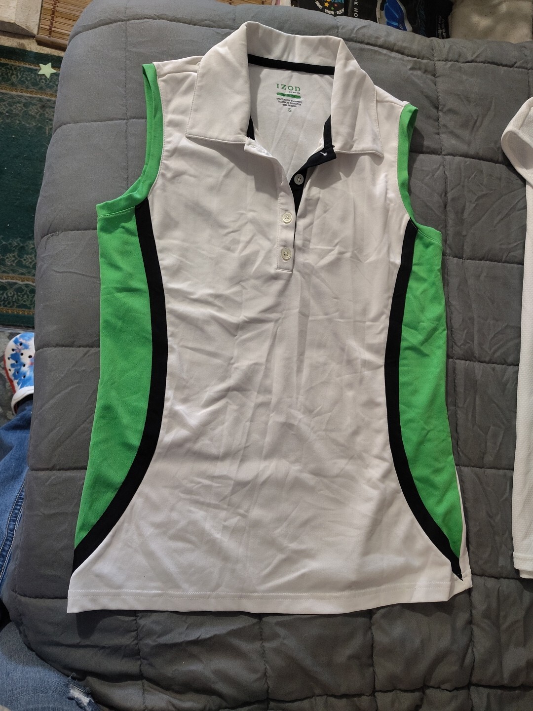 Women’s IZOD performance cool-fx golf shirt white w/green black trim S