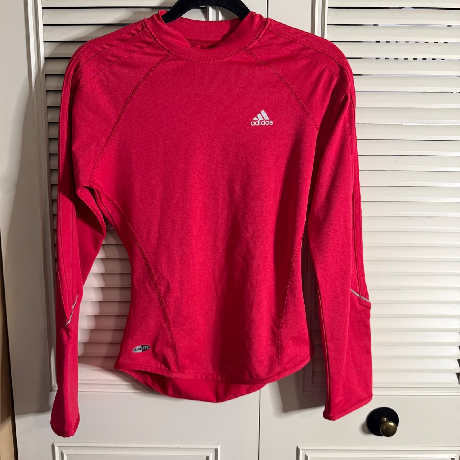 Adidas Climalite Women Long Sleeve Mock Neck Running Shirt red Small gym workout