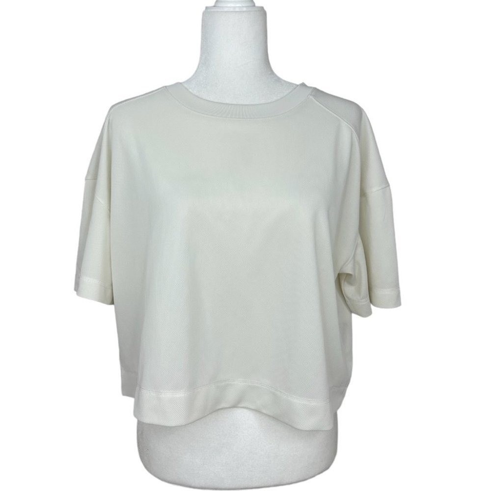 Everlane Perform White Recycled Polyester Boxy Cropped Short Sleeve Tee Large
