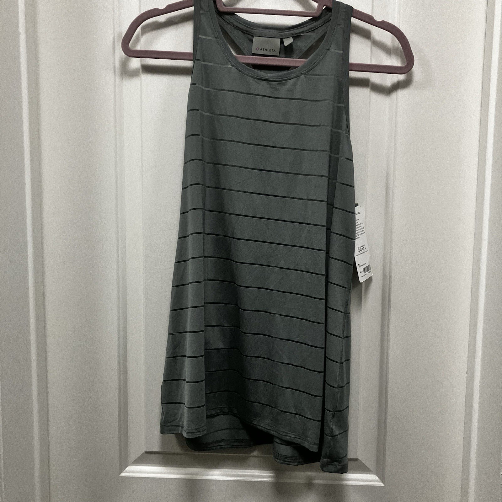 ATHLETA Stripe Mesh High Neck Chi Tank Top Medium M Gray Green New With Tags NWT