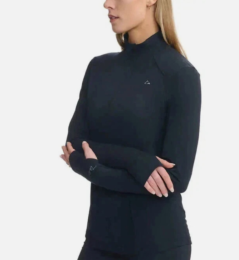 Paradox Women’s Black Merino Blend Base Layer Top Mock Neck Pullover, M