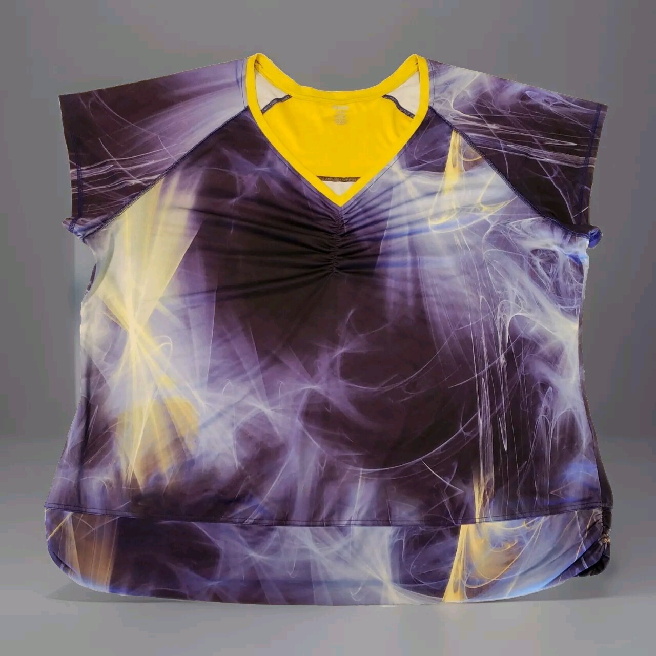 Reebok Athletic Top Womens Size 26 28 Purple Gold Tie Dye Workout T Shirt