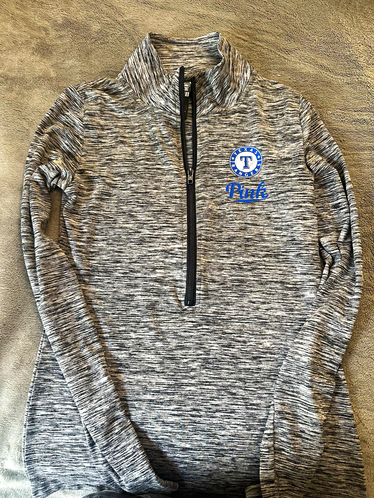 PINK Texas Rangers Women’s Gray Heathered 1/4 Zip Mock Neck Pullover XS