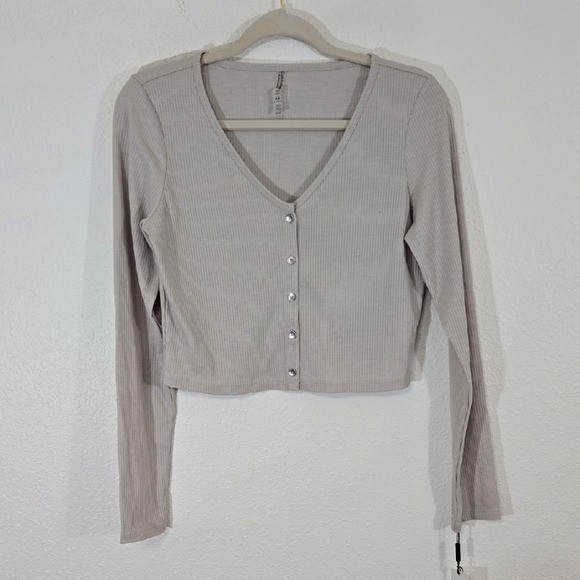 *NEW* Calvin Klein Performance Taupe Cropped Long Sleeve Top Stretch Comfort, M