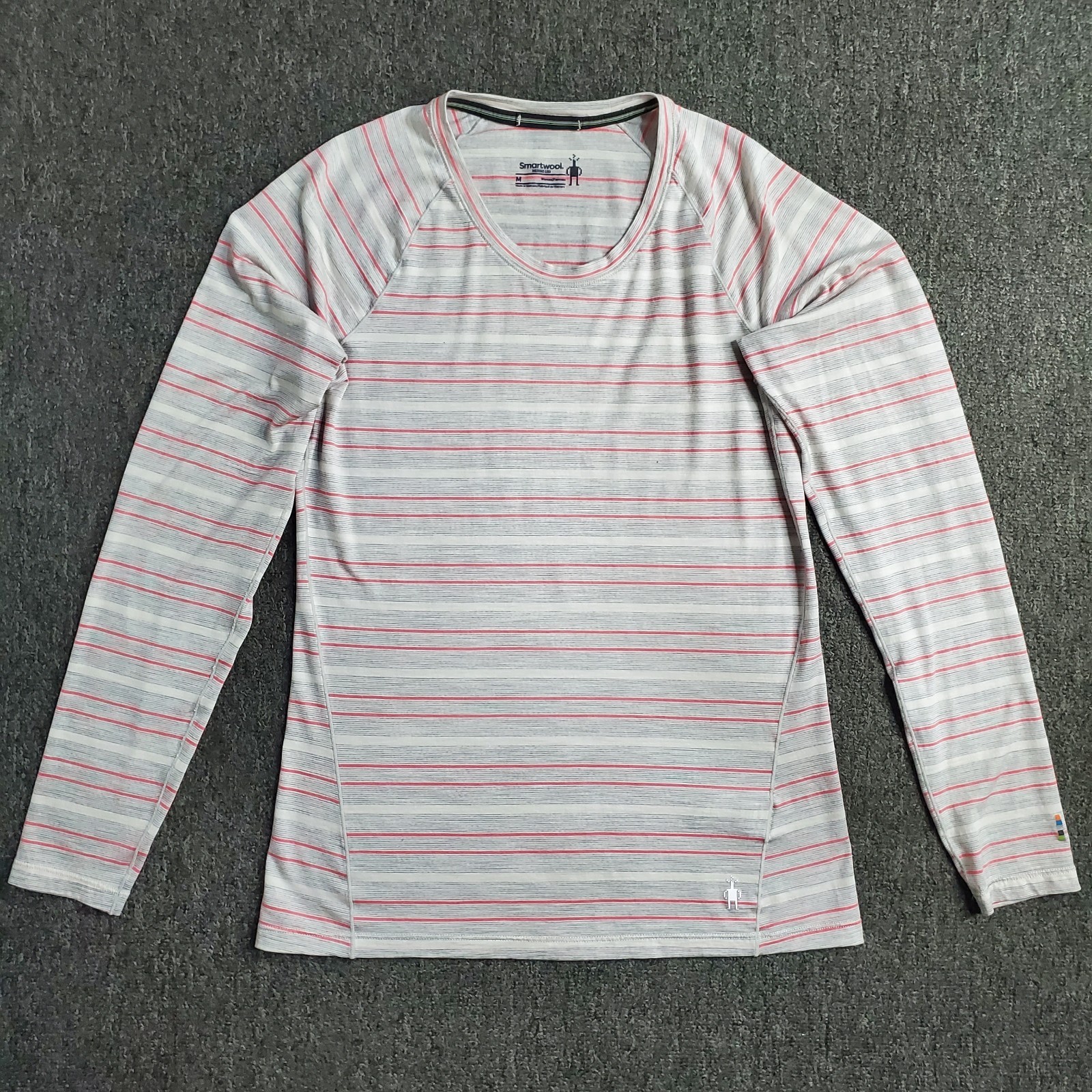 Smartwool Shirt Womens Size Medium Gray Ash Heather Striped Merino 150 Baselayer
