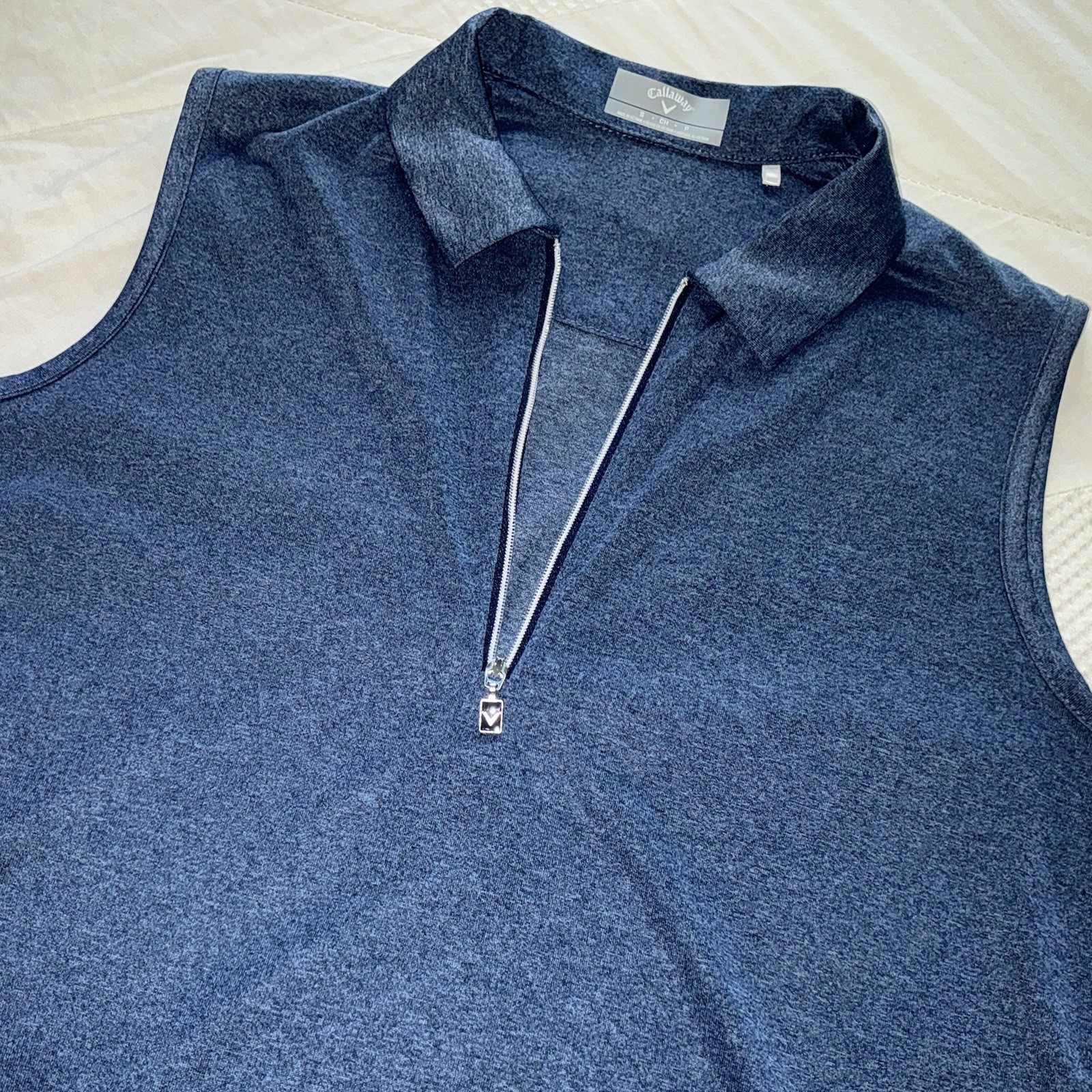 Callaway Quarter Zip Heather Sleeveless Golf Polo Sz S Blue Sporty Chic Tennis