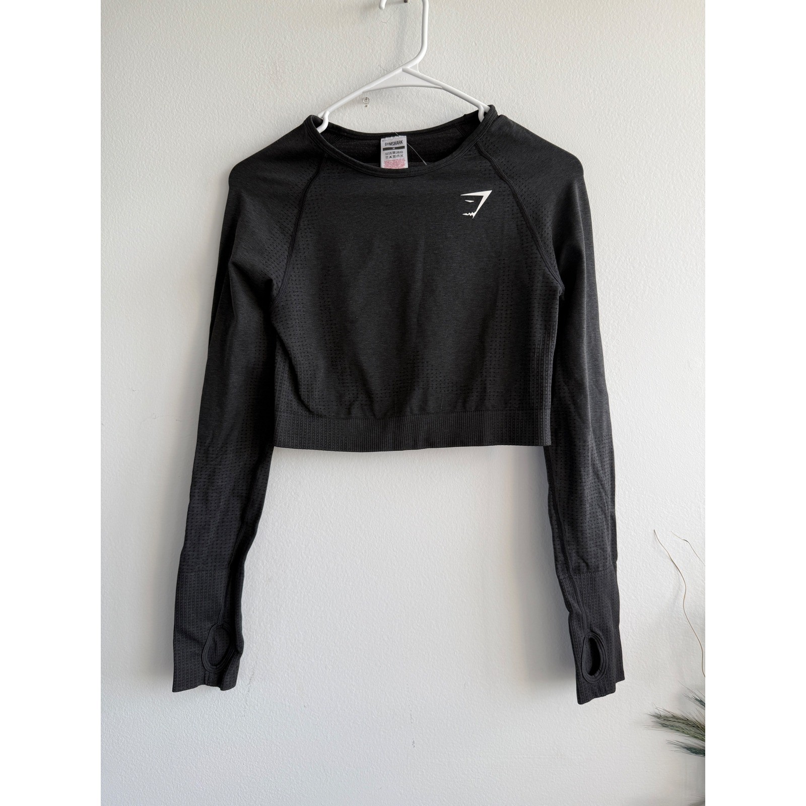 Gymshark Vital Seamless Long Sleeve Crop Top Black Marl Thumbholes B1A3D Medium