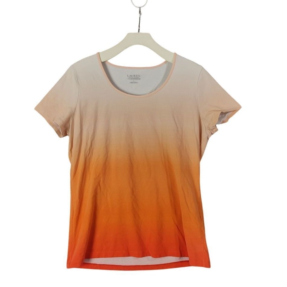 Ralph Lauren LRL Womens Athleisure Summer Gym T-Shirt L Orange Ombre Active Tee