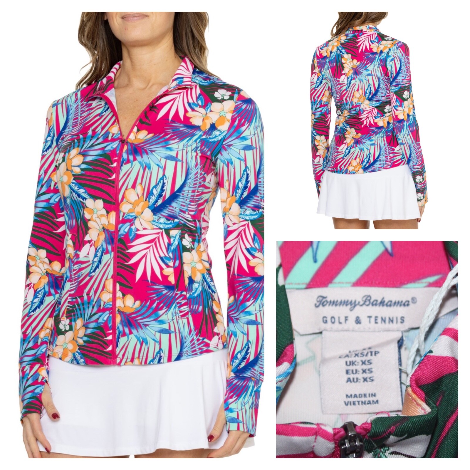 NWT Tommy Bahama Golf Tennis Pickleball LS Floral Full Zip Shirt Top Womens XS