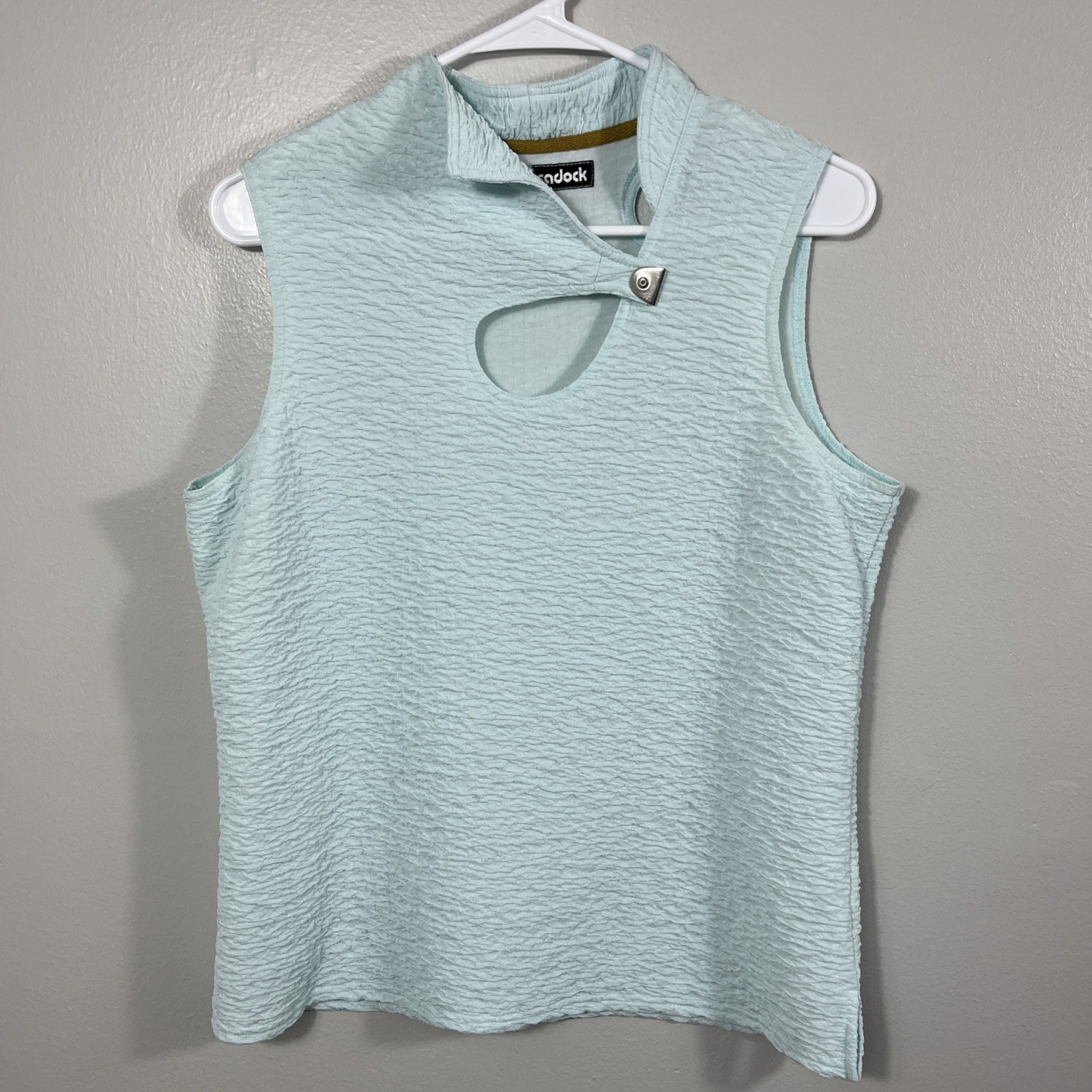 JAMIE SADOCK Sleeveless Keyhole Crinkle Golf Tennis Top Large Seafoam Green