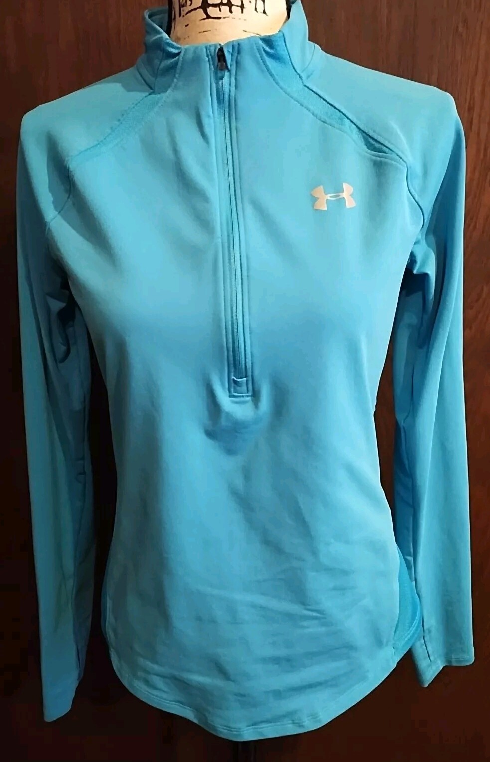 Under Armour Run Womens Small 1/2 Zip Athletic Running turquoise blue top Active