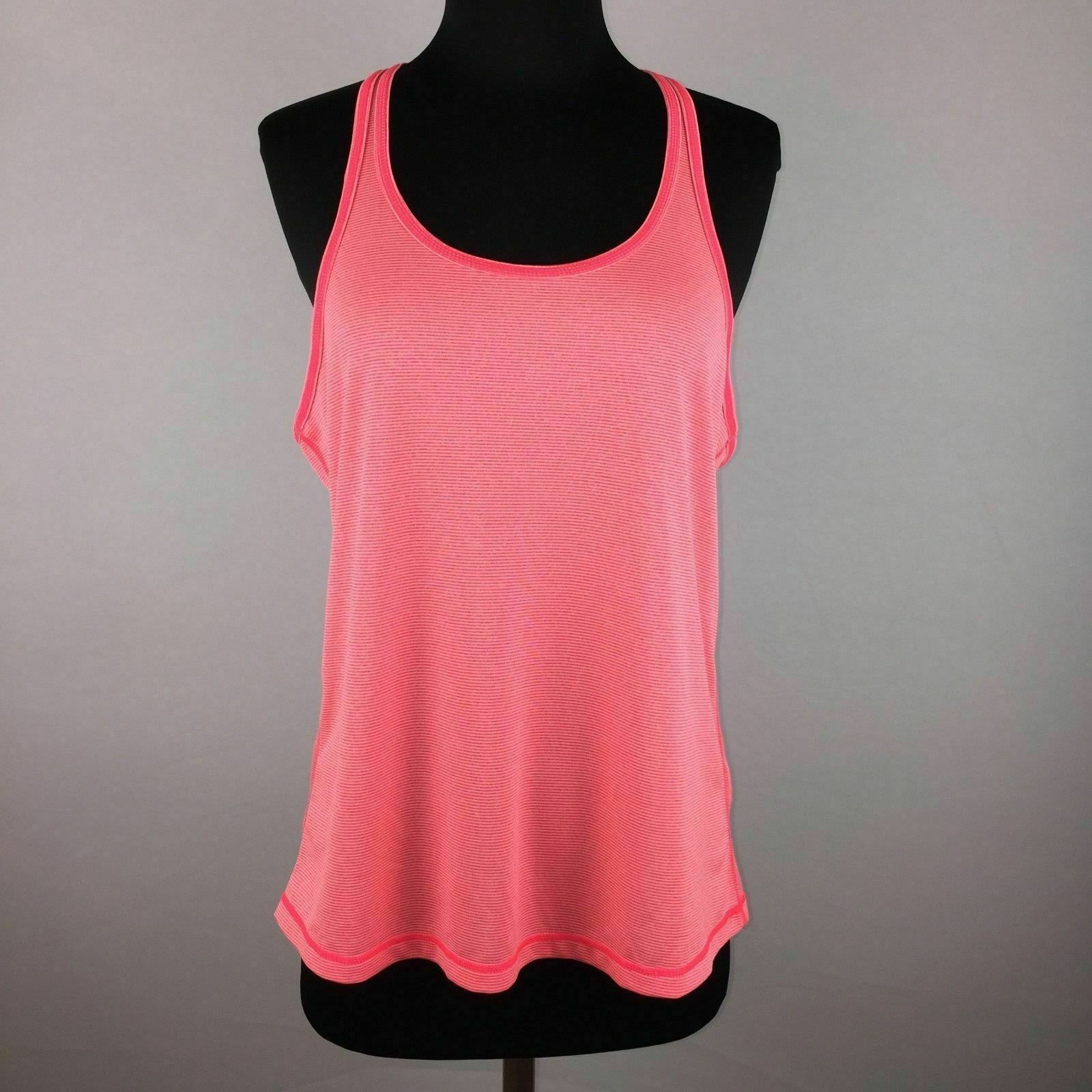 Z By Zella Tiny Tech Tank Top Womens M Pink Coral Micro Striped Racerback Gym