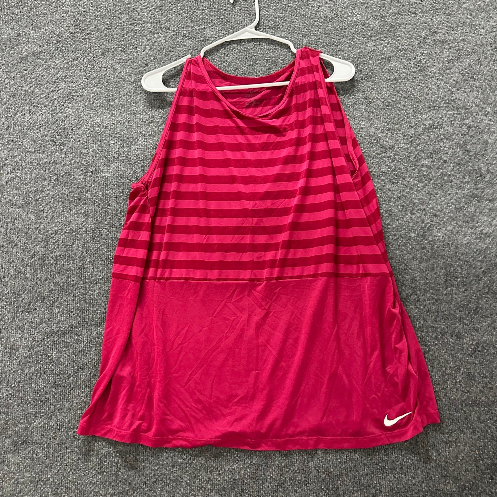 Nike Tank Top Womens Size L Pink Striped Dri-Fit Athletic Sleeveless Running