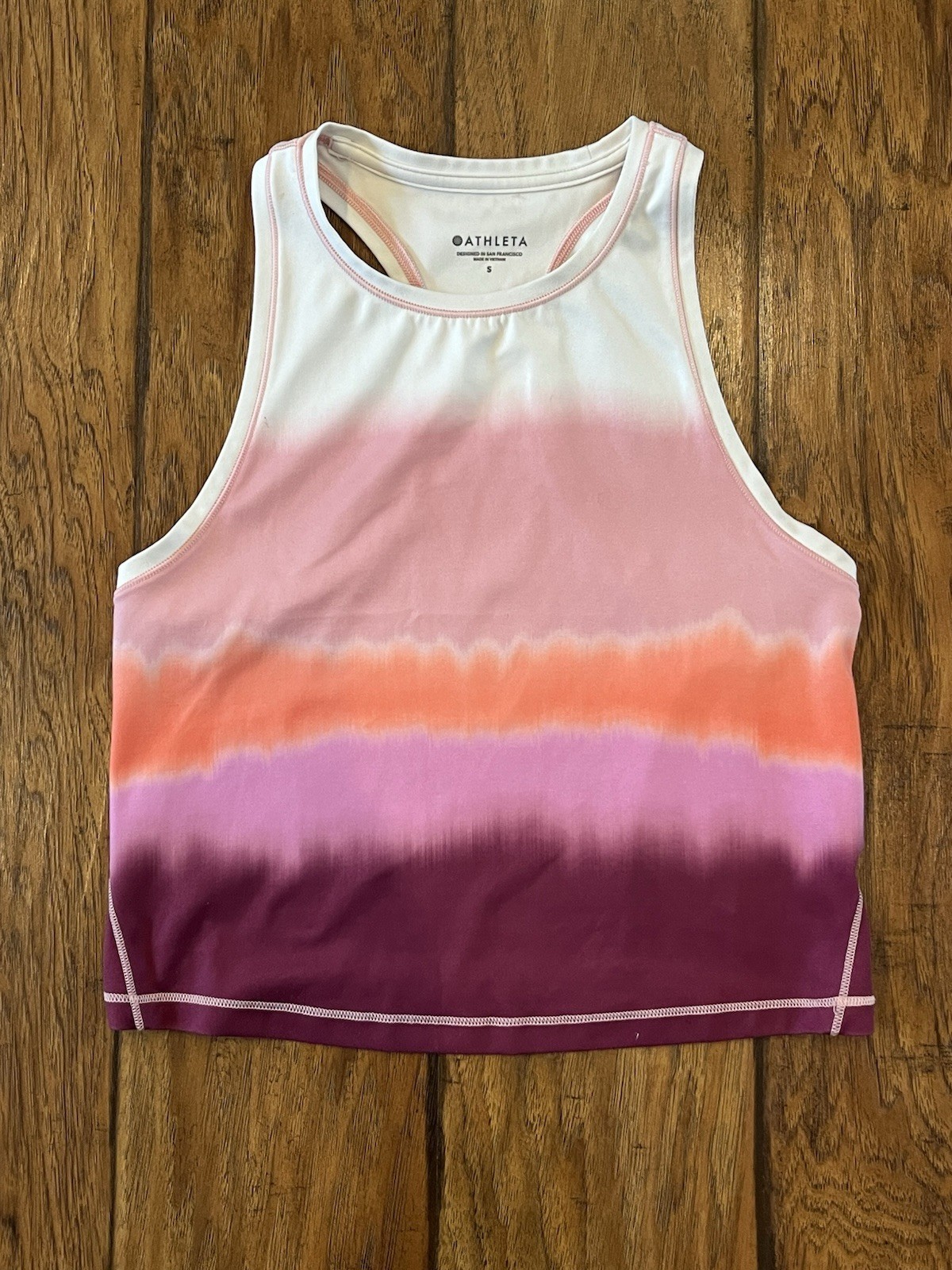 Athleta Stretch Colorblock Cropped High Neck Tank Pink Orange Purple S