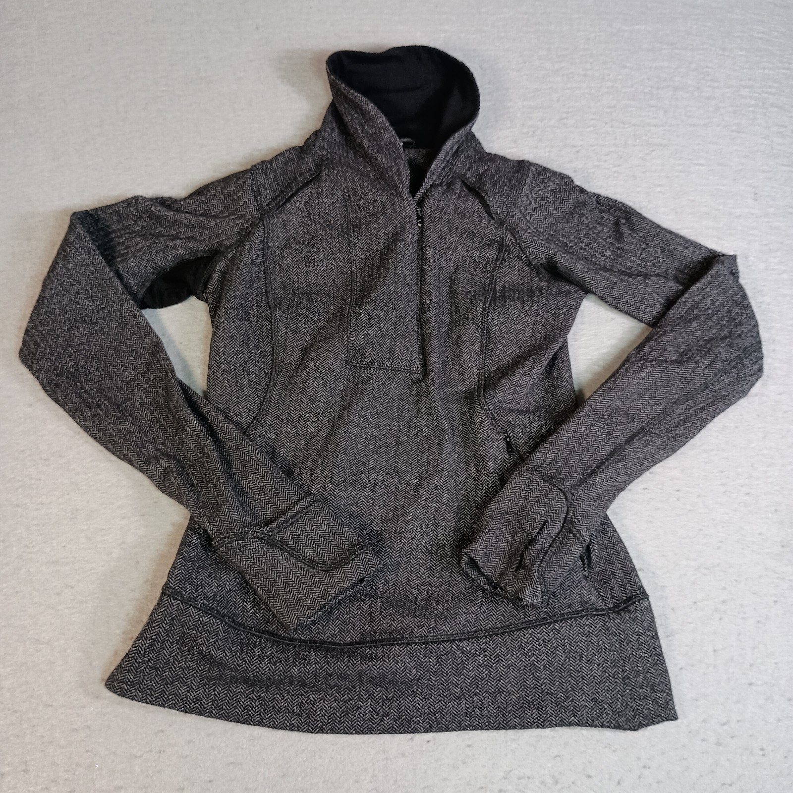 Lululemon Runderful Size 2 Gray 1/2 Zip Mini Check Pique Herringbone Pullover