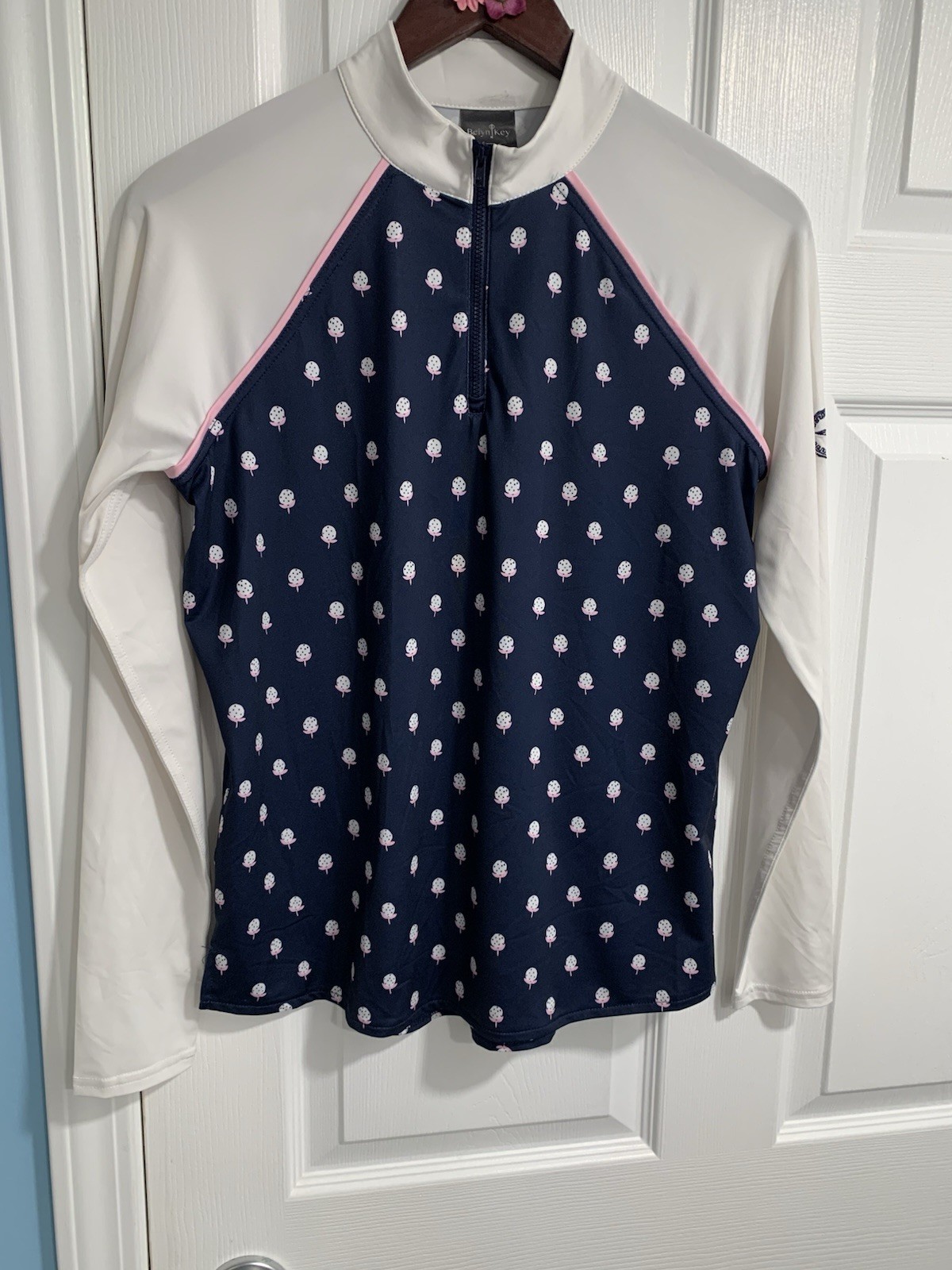 Belyn Key Women 1/4 Zip Sz S Blue Pink Golf Tennis Athletic Top Long Sleeve