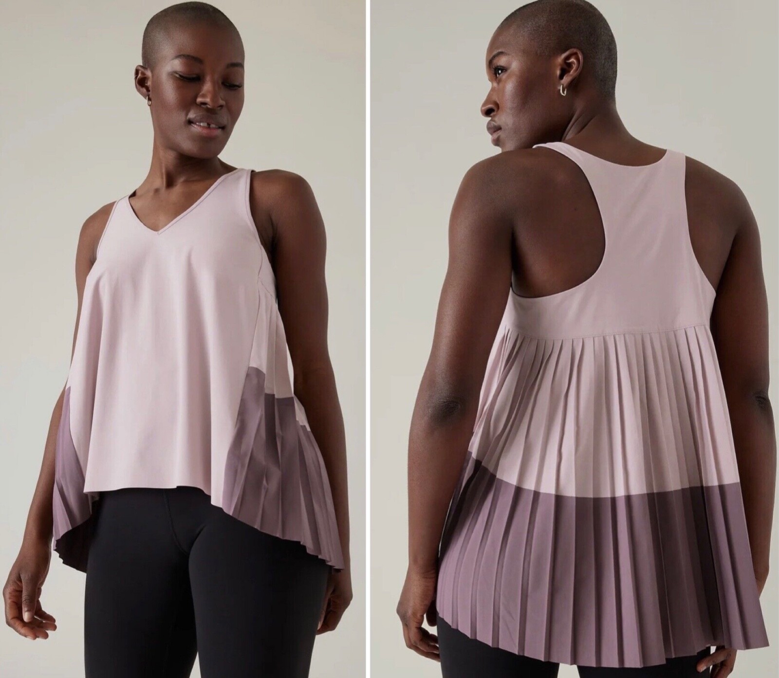 Athleta NWT Swing Forward Pleated Tank Top XXS 2XS Smoked Mauve Pink Relaxed