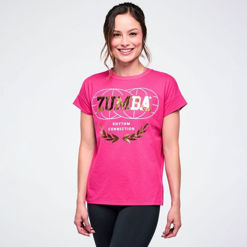 Zumba Worldwide Crew Neck Top – Back to the Fuchsia ~ Pink ~ XS S M L XL ~ New!