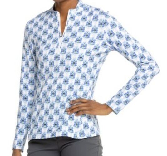 NWT SIGRID OLSEN PERIWINKLE BLUE MARIPOSA Long Sleeve Mock Golf Shirt M & L