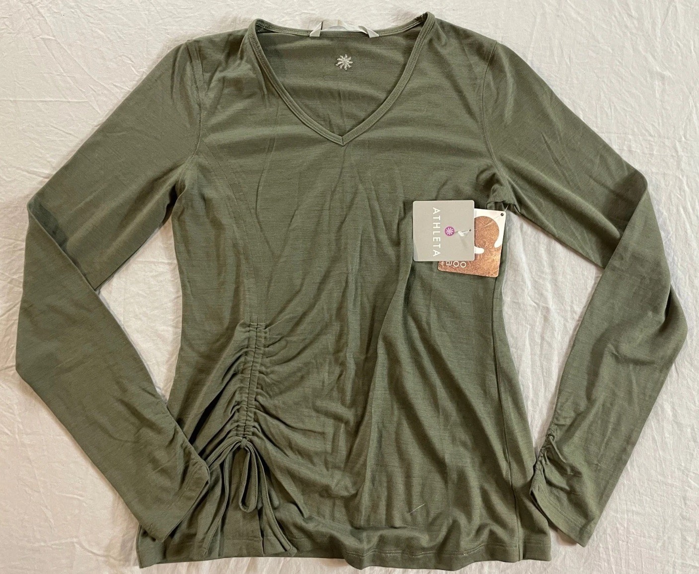 Athleta Merino Wool Blend Long Sleeve Athletic Top Ruched Women’s Size S NWT!