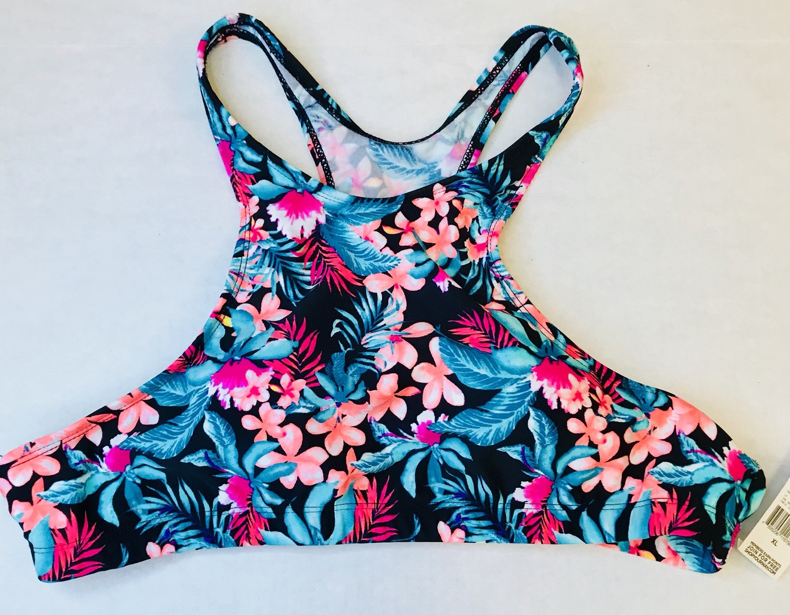 NEW! High Neck Bikini Top/ Sport Bra Multicolor Green Coral Black & Pink Size XL