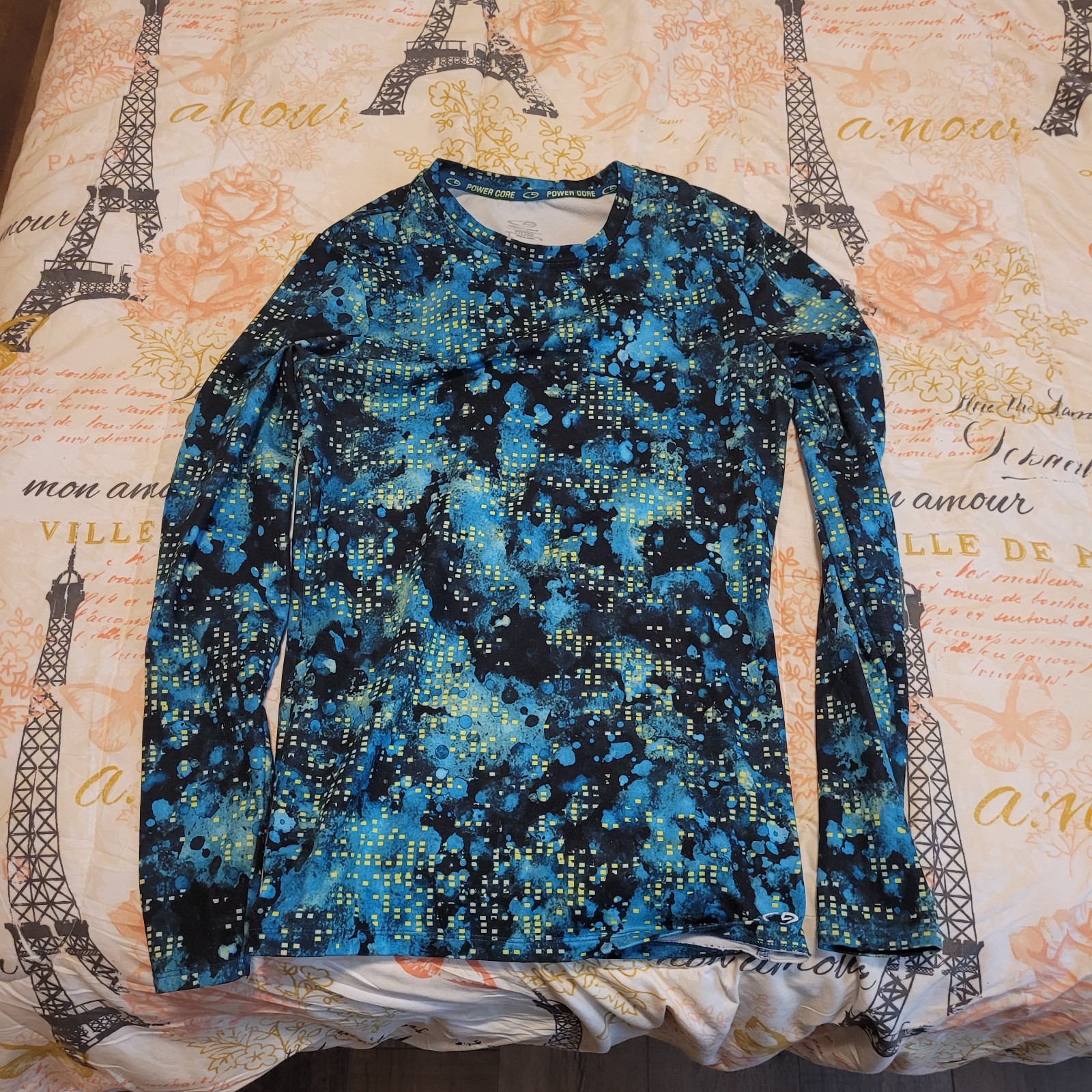 Champion Womens Power Core Running Shirt Large Blue Yellow Geometric