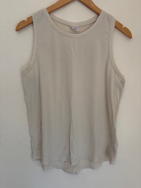 Athleta Womens M Sleeveless Relaxed Athletic Tank Top Beige Open Slit Back