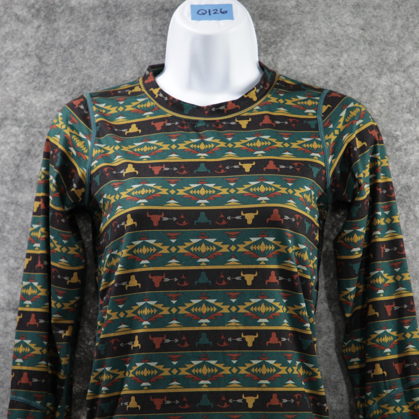 Terramar Shirt Womens Medium Black Aztec Southwest Base Layer Thumbholes Outdoor