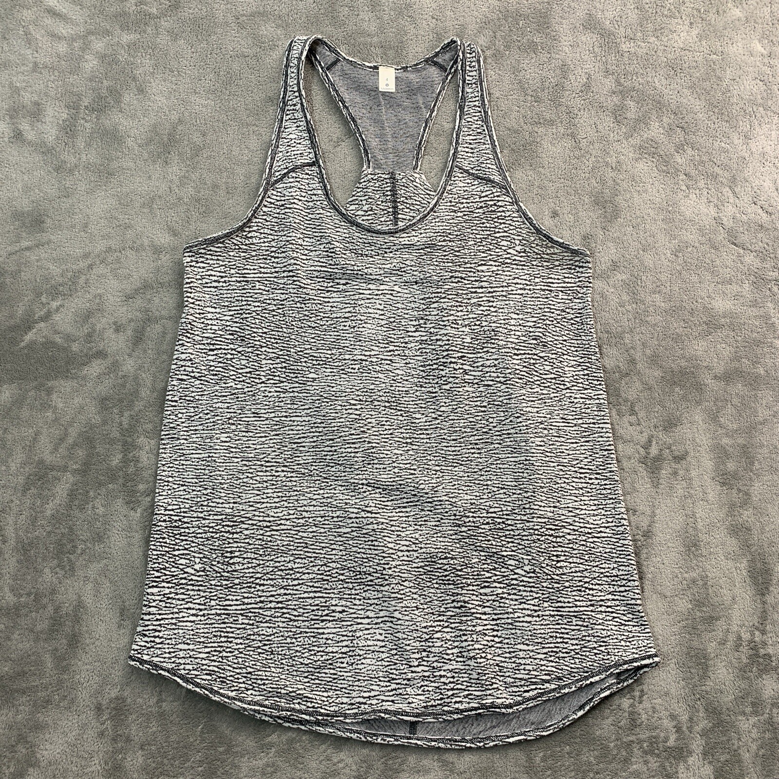 Lululemon Top Womens 4 Essential Tank Sheer Luon Pebble Jacquard White Black Gym