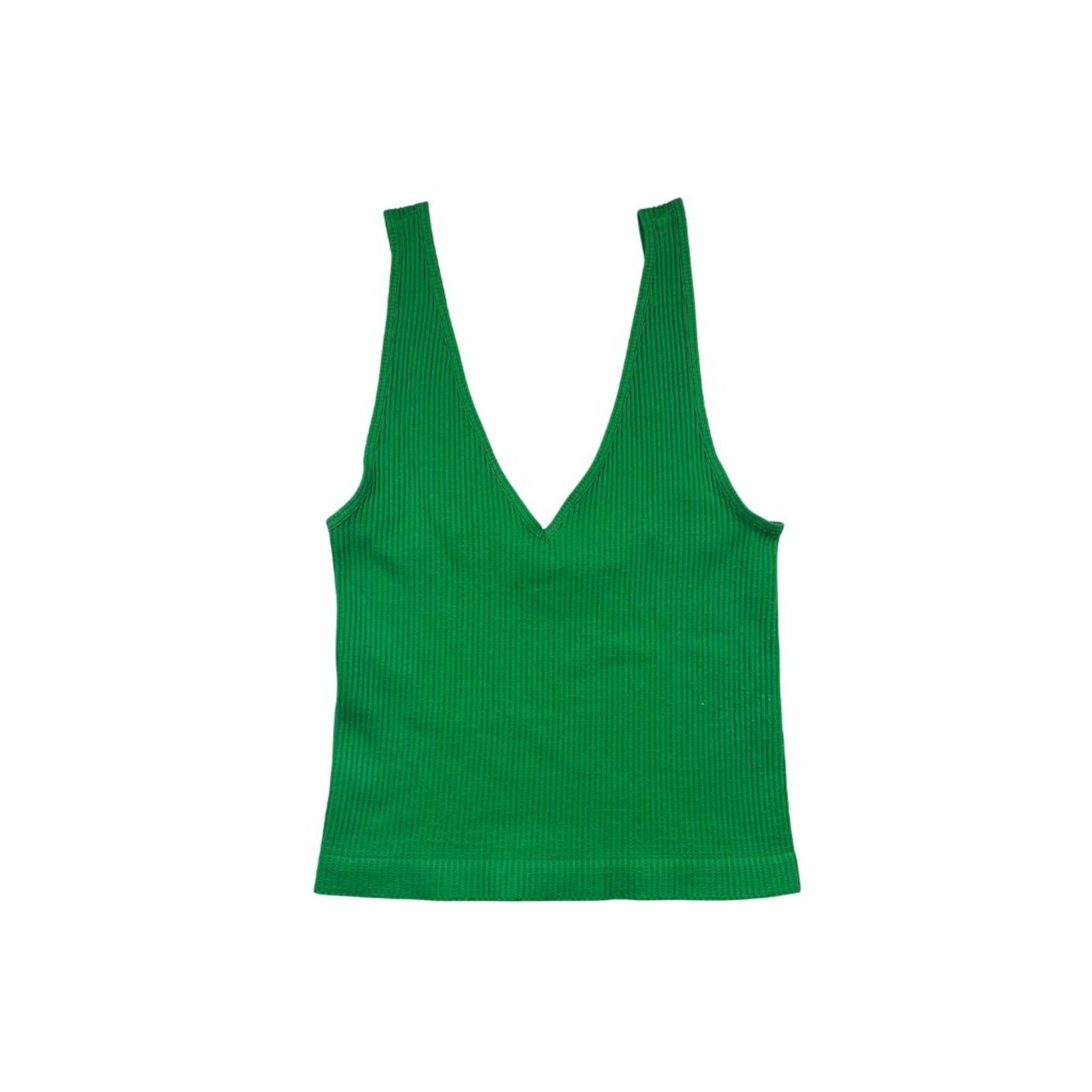 Nikibiki Green Ribbed Seamless V Neck Tank Top Stretch One Size Women’s
