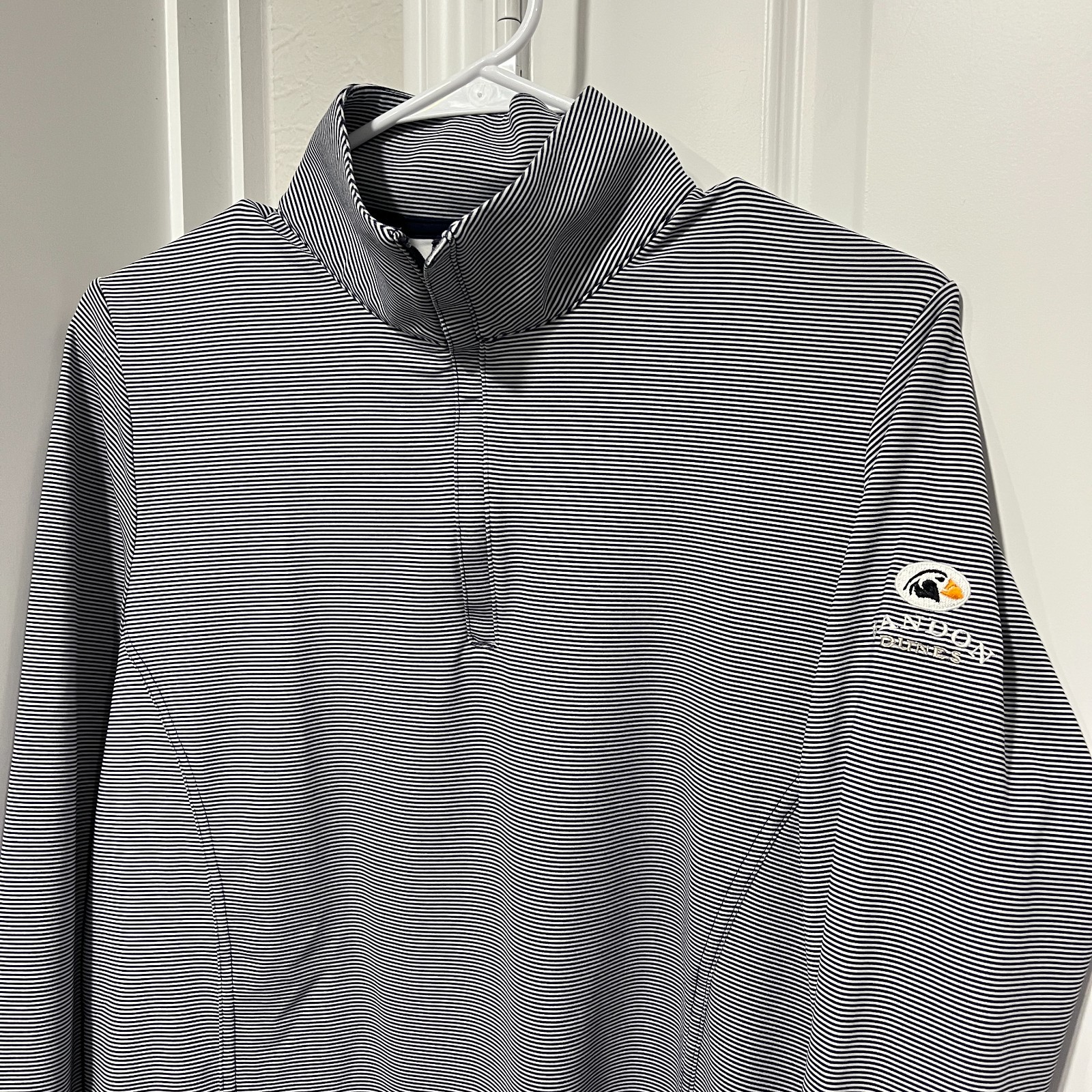 Peter Millar Pullover Womens Large BANDON DUNES Blue Striped 1/4 Zip LS19EK40B