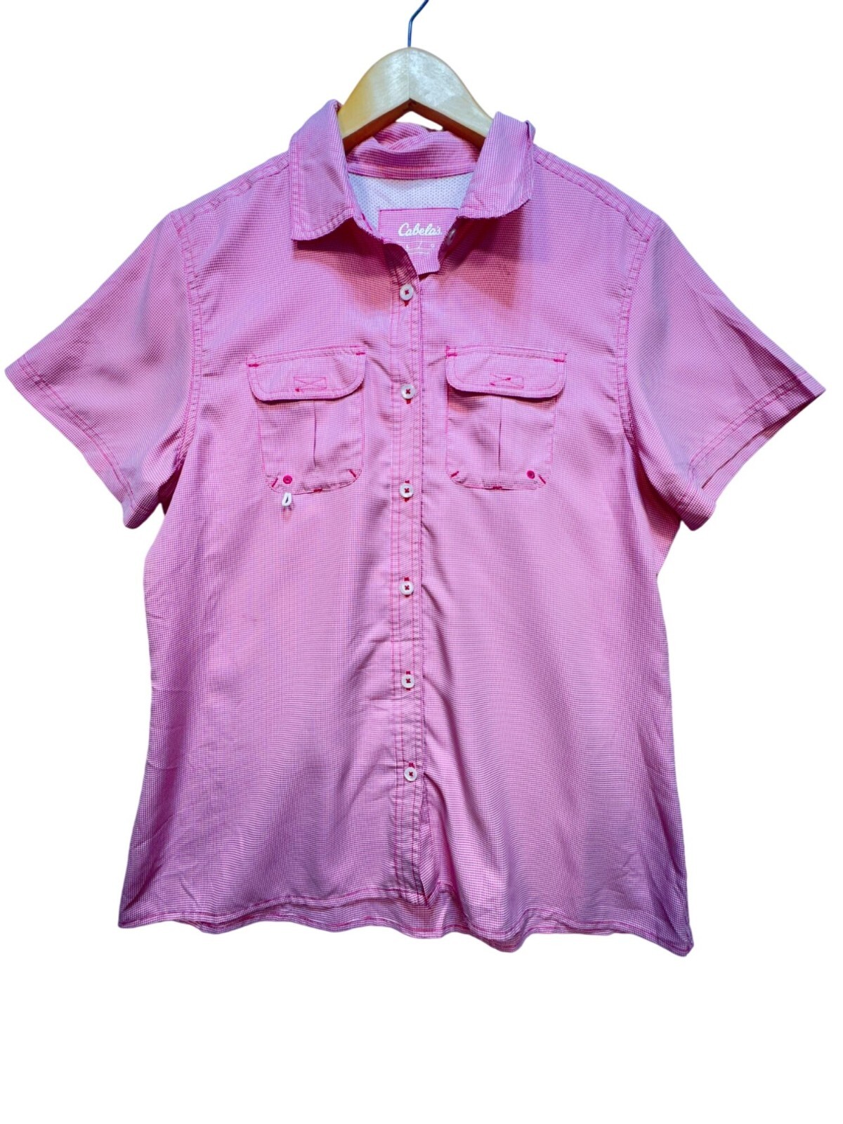 Cabelas Athletic Top Womens Large Pink Gingham Fishing Shirt Casual