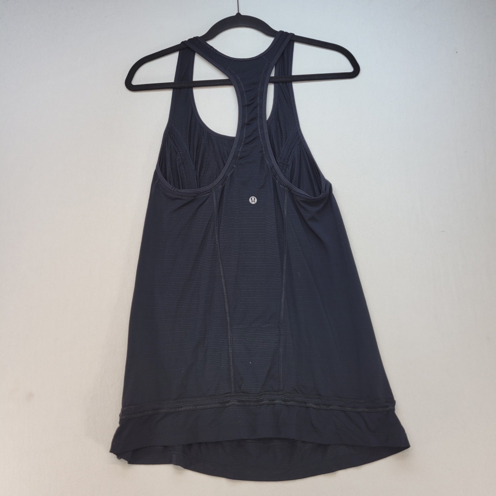 Lululemon Black Pinstripe Drawstring Tank Top Womens 6 Racerback Ruched Mesh