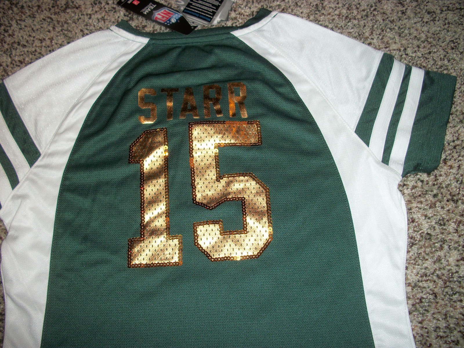 BART STARR New NWT Womens Jersey Majestic Fan Fashion Sequin GREEN BAY PACKERS